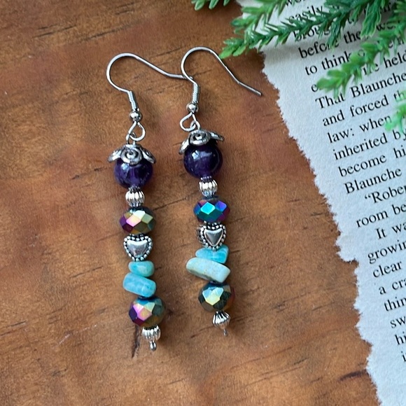 Handmade Bohemian Purple Turquoise Earrings - Picture 5 of 12